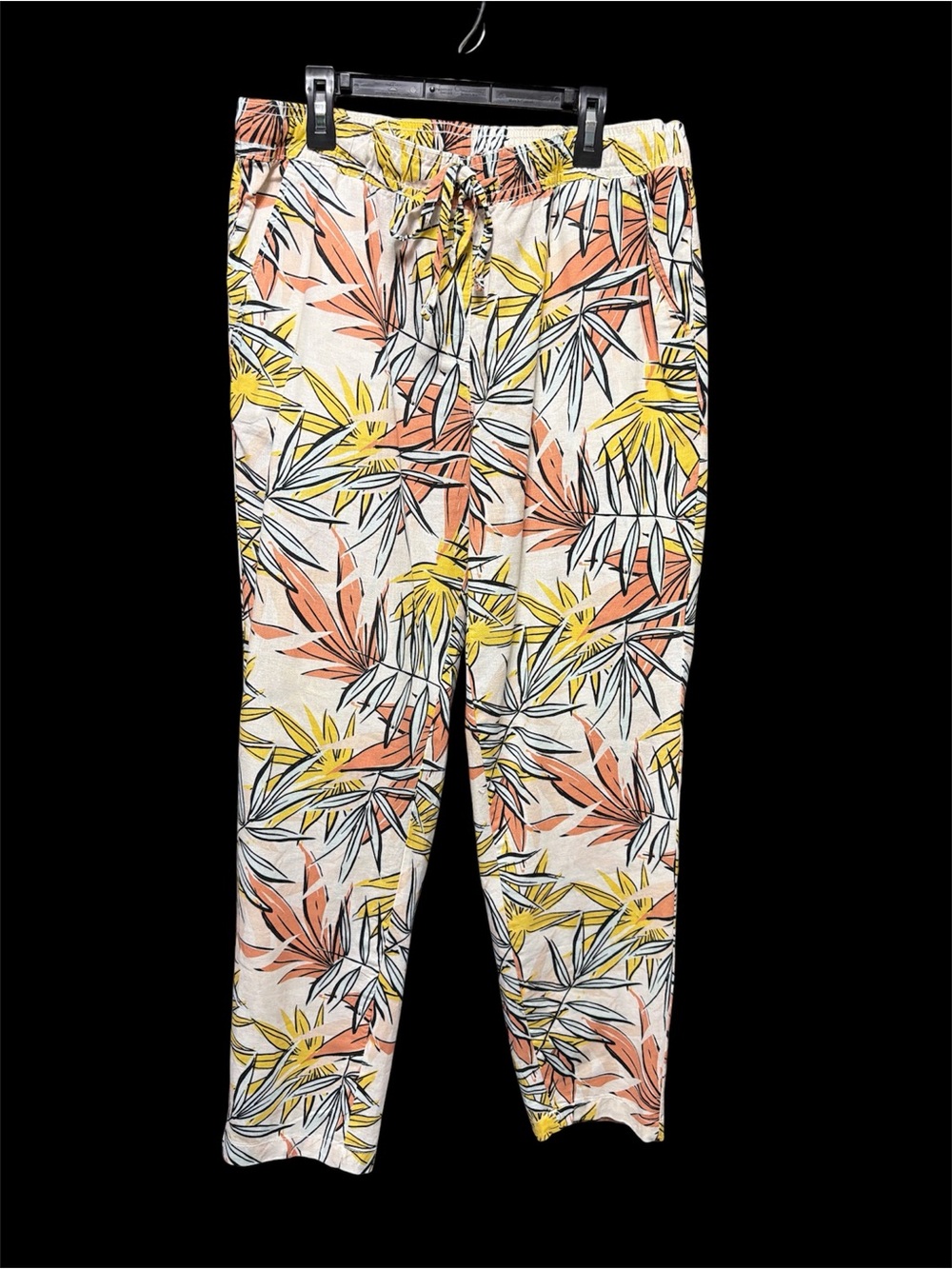 Tropical Print Drawstring Women’s Pants— Yellow & Orange